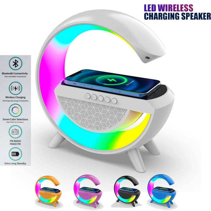 Parlante 4 en 1 con Bluetooth, Carga Inalámbrica y Luces LED